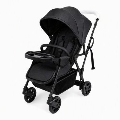 Double Stroller with Standing Platform, Convertible Tandem Stroller for Baby & Toddler, Front Seat Reclines