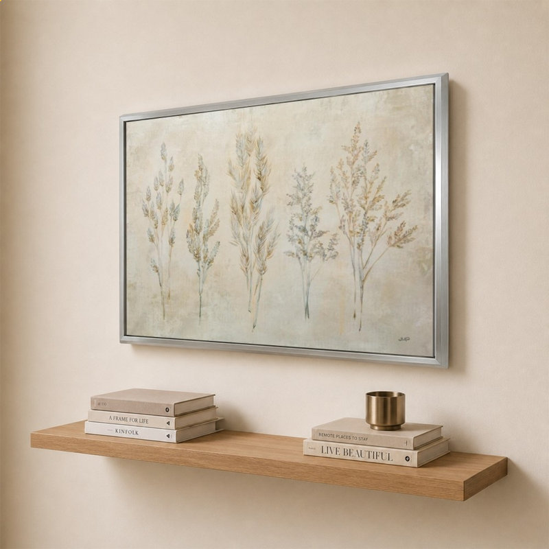 Whispering Grasses I par Julia Purinton - Impression sur toile, 28" H x 40" W, Silver