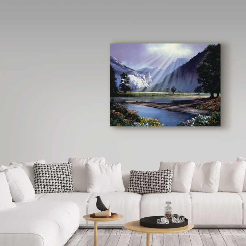 «Light Over Mountain Scene» par Fikes, reproduction de peinture à l'huile sur toile tendue, H 18 po x l 24 po