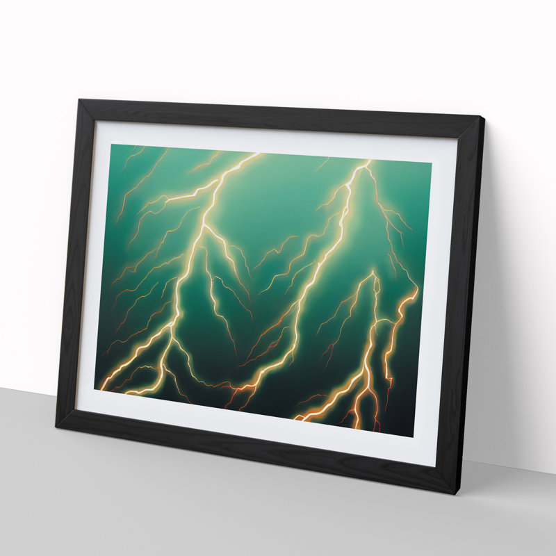 Ideal Lightning Bolt - Single Picture Frame Print, 46cm H x 64cm W, Black