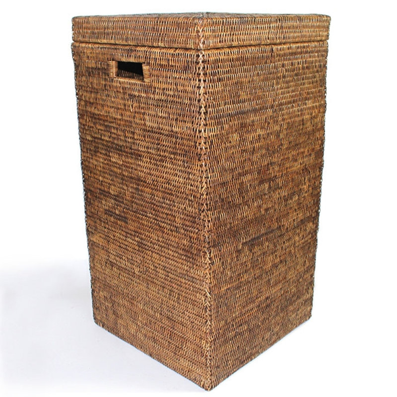 Panier à linge carré avec poignées découpées, Brun antique