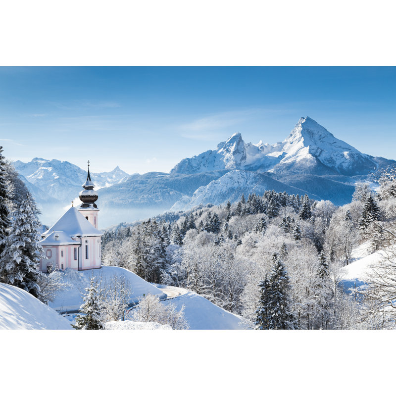 Church Of Maria Gern With Watzmann In Winter by Bluejayphoto - Wrapped Canvas Print, 30cm H x 46cm W x 3.8cm D