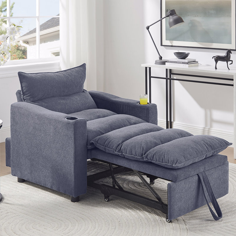 Canapé-lit convertible 3-en-1, fauteuil réglable en velours pour petit salon, Gris