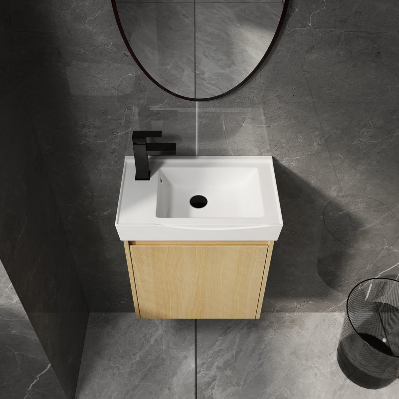 Ensemble de meuble-lavabo mural 20 po avec lavabo en céramique, armoire de rangement avec portes, ensemble d'armoire de salle de bain