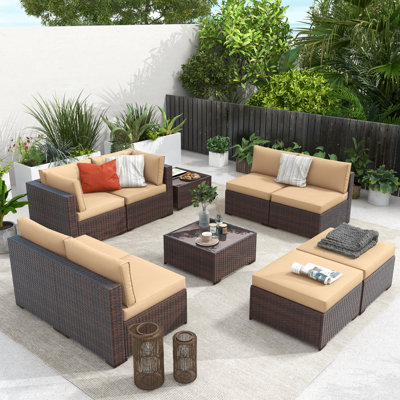 Wicker 8 - Person Modular Patio Conversation Set with Cushions