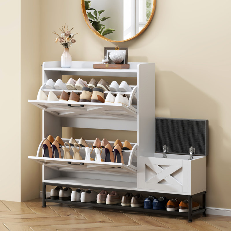 Armoire à chaussures, armoire à chaussures d'entrée de maison, armoire de rangement pour balcon d'entrée, étagère à chaussures de grande capacité, blanc