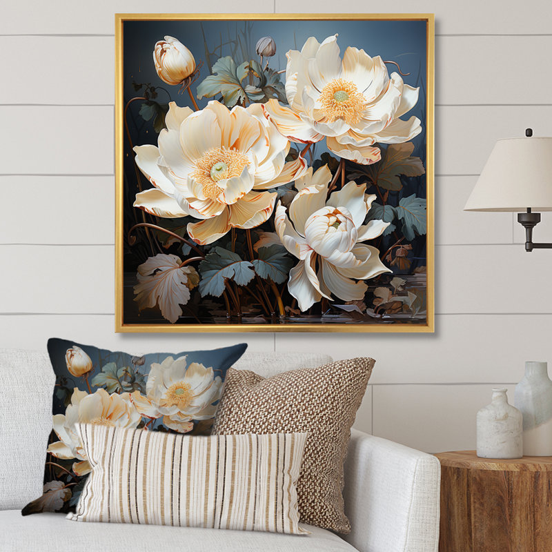 Lotus Bliss Unveilé IV sur toile, Cadre flottant doré, H 16 po x l 16 po