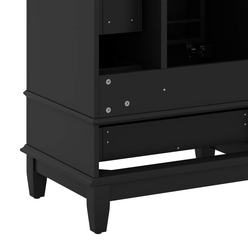 24" Bathroom Vanity With Sink And Drawers, Ceramic Top And Storage Shelves, Black