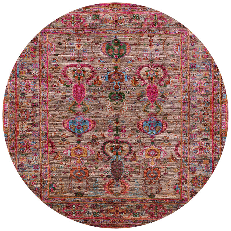 Tapis brun à motif oriental, Rond 6 pi