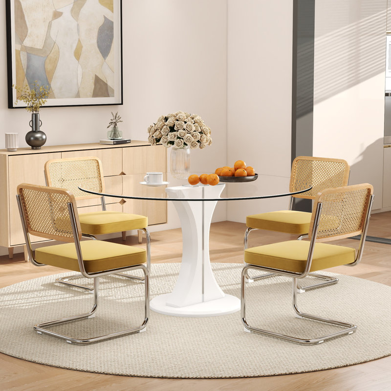 Ensemble de table de salle à manger haute brillance avec chaises en velours, Argenté / blanc, 5 Pieces: Table, 4 Chairs