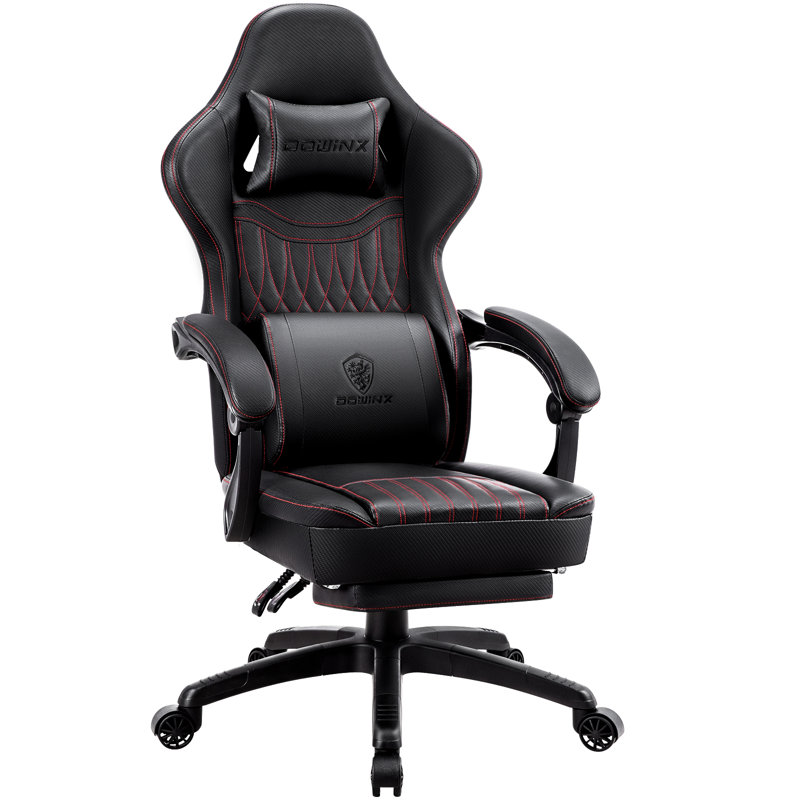 DOWINX Adjustable Reclining Ergonomic Leather Swiveling PC & Racing Game Chair with Footrest, Black