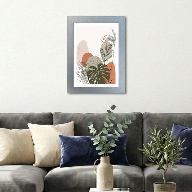 Wall Art Home Decor Nordic Botanical Monstera and Palm Frond Abstract Brushwork, Giclee Art Print in Muted Terracotta and Olive Green 1 Piece Wall Art