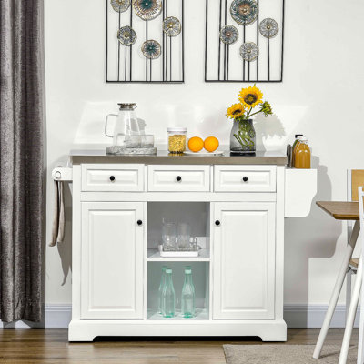 Îlot de cuisine avec rangement HOMcom, chariot de cuisine avec plateau en acier inoxydable, étagère à épices et tiroirs, blanc