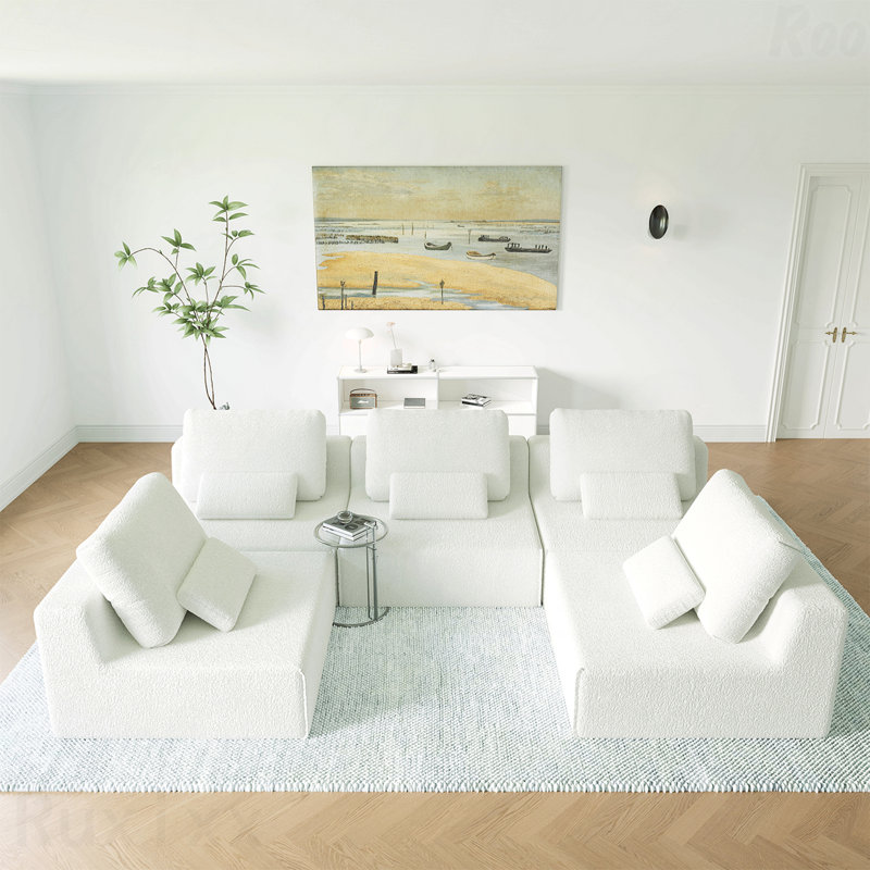 Canapé modulaire surdimensionné surdimensionné - tissu de luxe Boucle, ensemble de canapé de plancher, convertible compressé, rembourré de mousse
