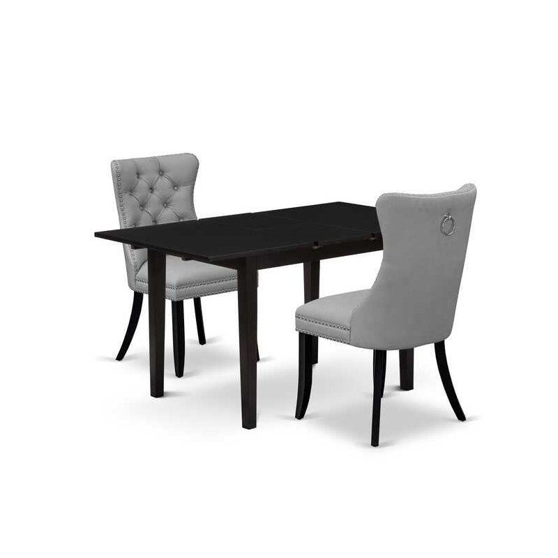 Ensemble de table de salle à manger 3 pièces, Gris clair, Noir, noir, noir, noir