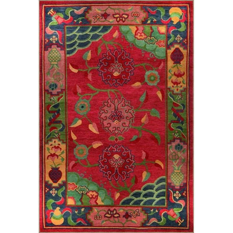 Tapis rouge à motif floral lavable à la machine, Sous-tapis carré 3 pi 3 po inclus