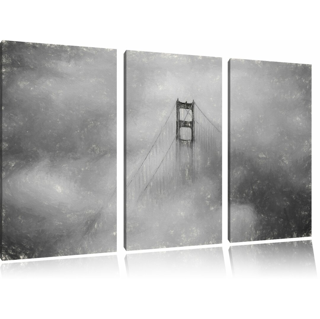 3-tlg. Leinwandbild-Set „Golden Gate Bridge über den Wolken“, Kunstdruck