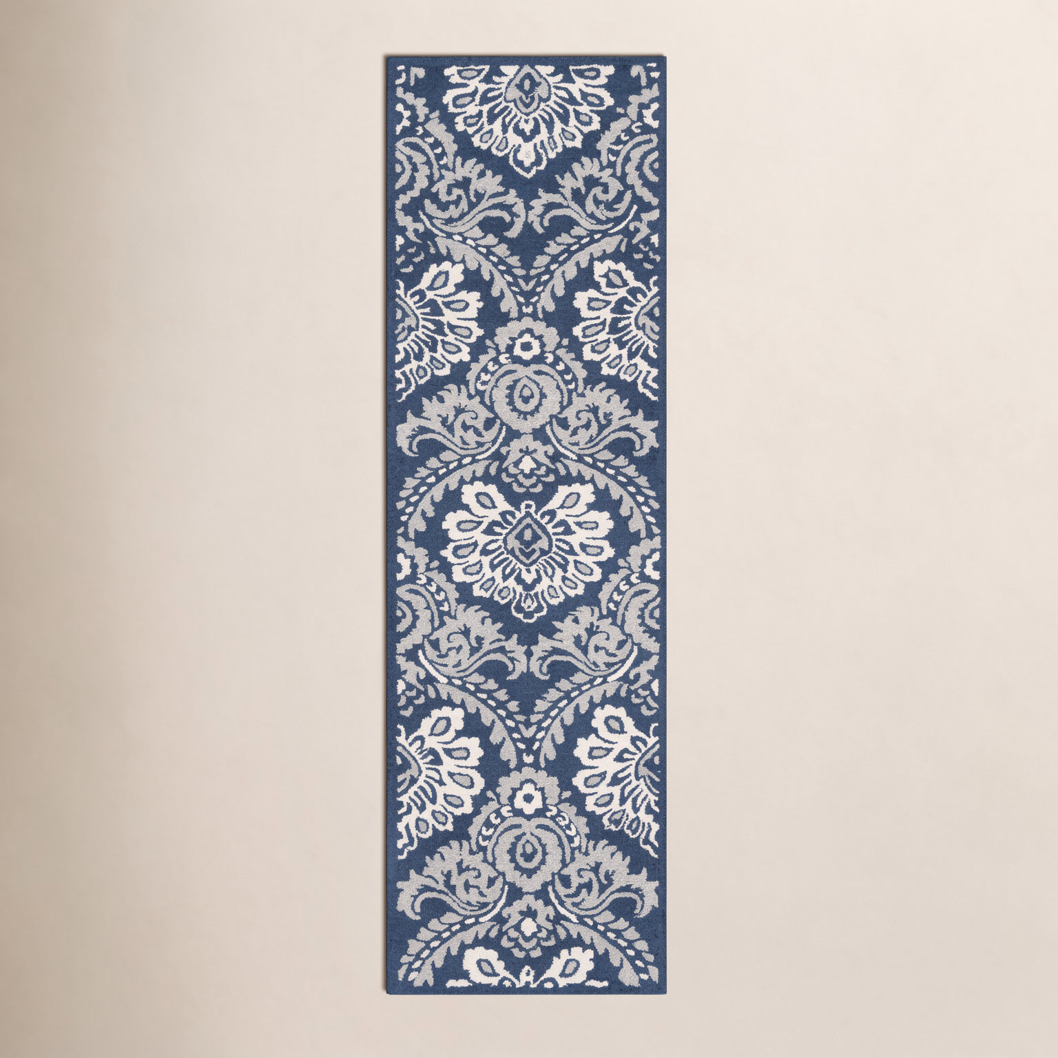 Tansy Navy Ivory Hand-Tufted Wool Rug, Runner 2'3" x 12'