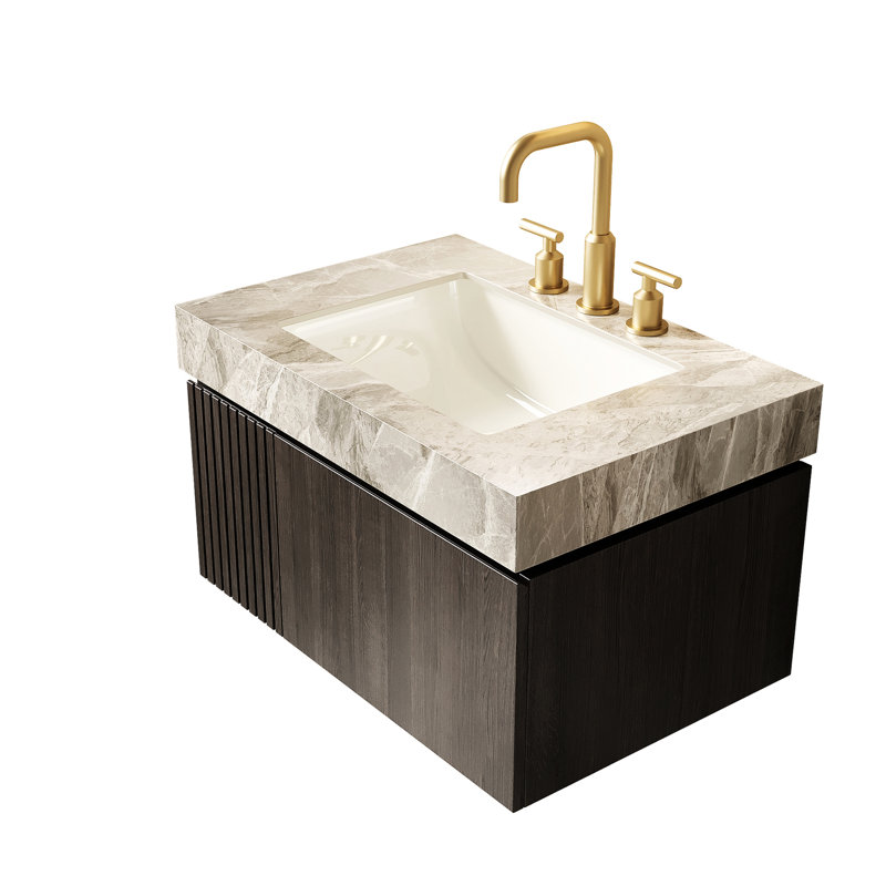 Comptoir en pierre frittée de 30 po avec lavabo en céramique, trois trous de robinet, feu, eau 18,44 po de largeur, 34,65 po de profondeur sous comptoir standard