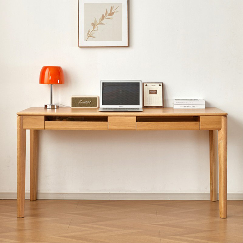 Bureau 2 tiroirs Burlywood + bois massif gris rectangulaire + verre, H 29,53 po x l 62,99 po x P 23,62 po