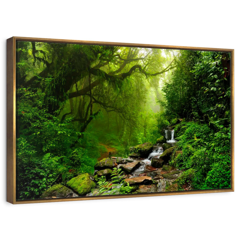 Ruisseau de forêt, Cadre flottant doré, 37 po x 25 po