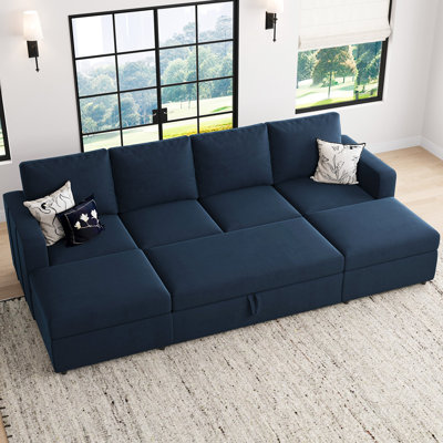 Rafael U Shaped Sofa Set Convertible Large Pull out Sofa Bed Livingroom Sleeper Modular Sectional Couch With Storage Ottoman