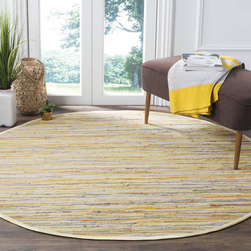 Burkett Rug Hand Woven Cotton Abstract Rug, Round 6'