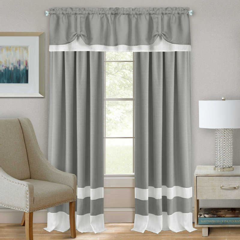 Panneau de rideau simple semi-diaphane avec passe-tringle Lender, l 52 po x L 63 po, Gris/blanc