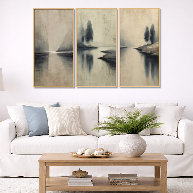 "Minimalisme noir", paysages d'hiver de la Norvège - impression sur toile 3 pièces, H 32 po x l 48 po