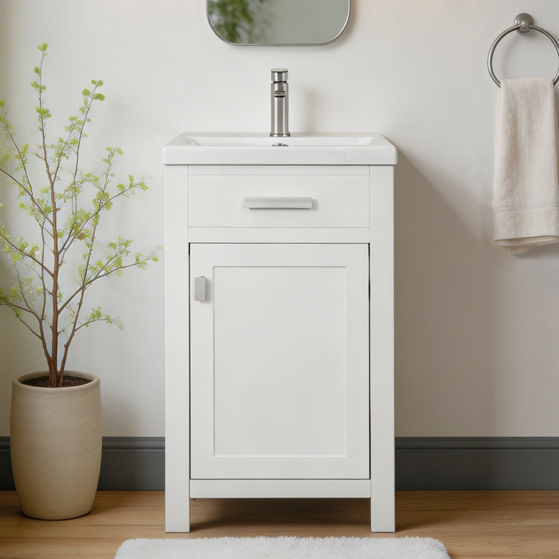 20'' Modern Freestanding Single Bathroom Vanity with Ceramic Top For Small Space, White
