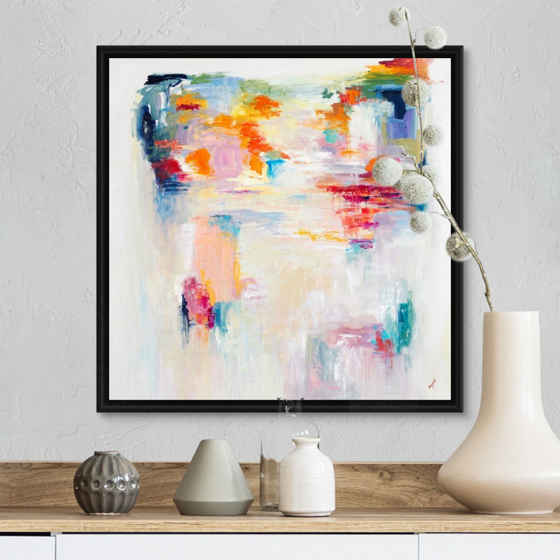 " Water Garden " by Megumi Akiyama Painting Print, Black Floating Frame Canvas, 18" H x 18" W x 1.75" D