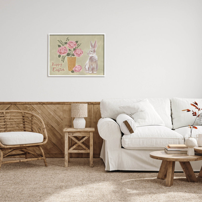 «Happy Easter Bunny Rose Bouquet» par Pam Britton - Art textuel sur toile, H 24 po x l 30 po x P 1,5 po