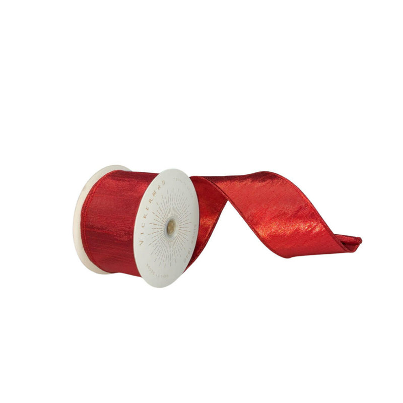 Vickerman 10yd Metallic Christmas Ribbon, Red, 0.2" H x 360" W x 2.5" D