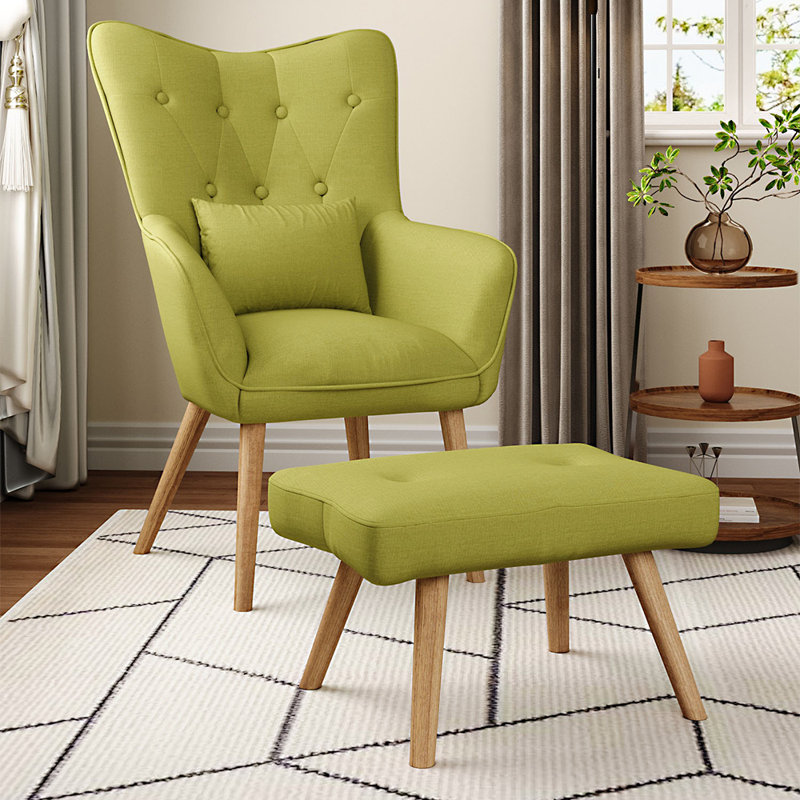 Hraztan Upholstered Accent Chair with Footstool, Green