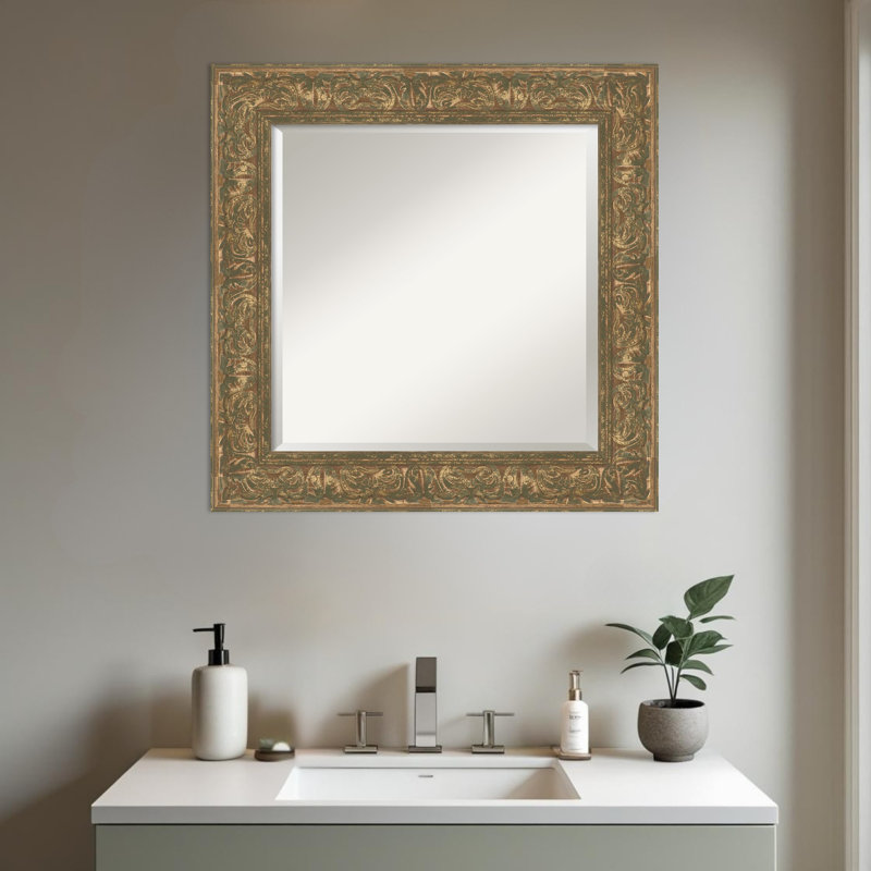 Miroir mural de salle de bain Luxe Bronze, 26,75 po x 26,75 po, Bronze doré