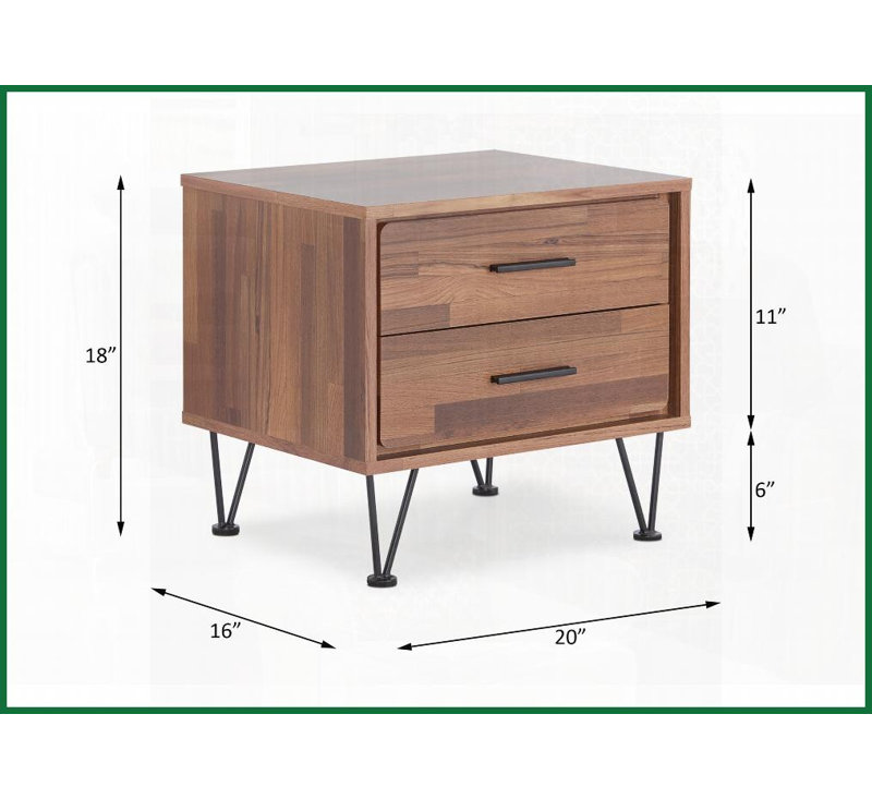 Table basse à finition noyer avec 2 tiroirs Pieds en métal chromé - Rangement peu encombrant pour le salon