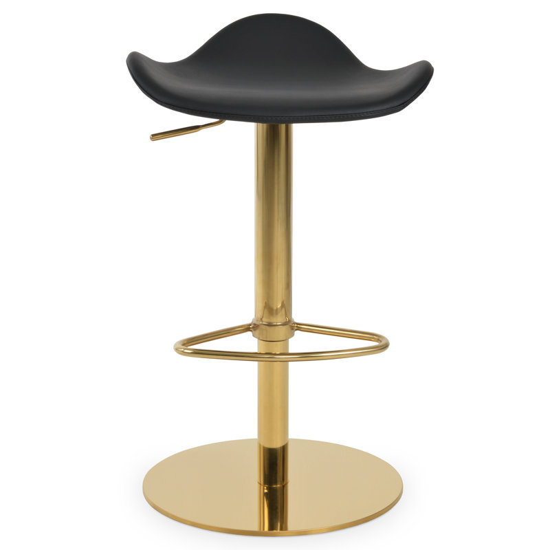 Falcon Piston Adjustable Height Swivel Bar Stool, Black Faux Leather, Gold