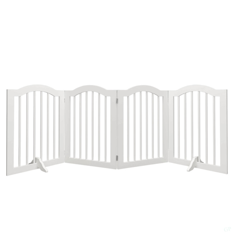 Barrière pour animaux autoportante de 27,6 po de hauteur, barrière pliable pour chien à 4 panneaux, barrière de sécurité pliante en bois massif pour chien avec 2 pieds de support idéaux pour les escaliers, les portes, les couloirs, les cuisines et les barrières robustes