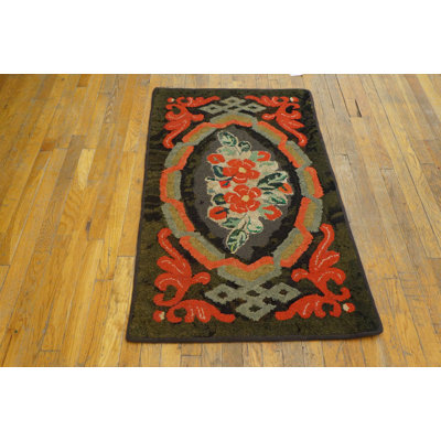 Antique American Hooked Rug Small Scatter Size Wool Black