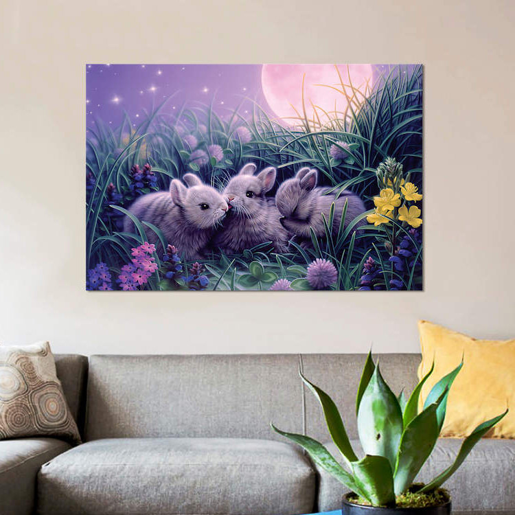 « moon bébés », impression sur toile, H 12 po x l 18 po x P 1,5 po, Toile tendue, Pas de tapis