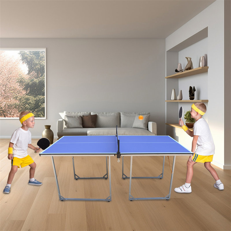 6Ft Mid-Size Table Tennis Table Foldable & Portable Ping Pong Table Set For Indoor & Outdoor Games With Net, 2 Table Tennis Paddles And 3 Balls