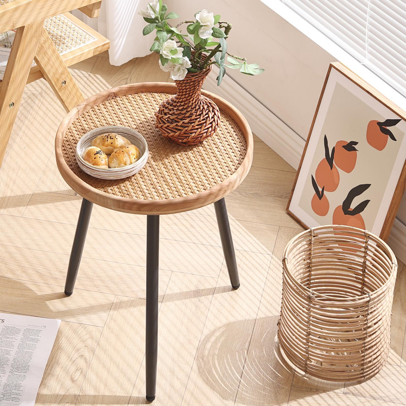 Table d'appoint ronde en rotin moderne, finition canne décorative, table de chevet multifonctionnelle, 1