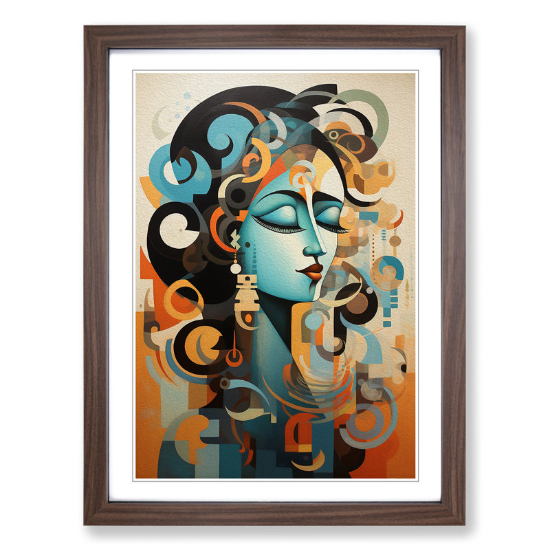 Indian Woman Dadaism No.2 - Single Picture Frame Print on Wood, 64cm H x 46cm W x 2cm D, Walnut Framed