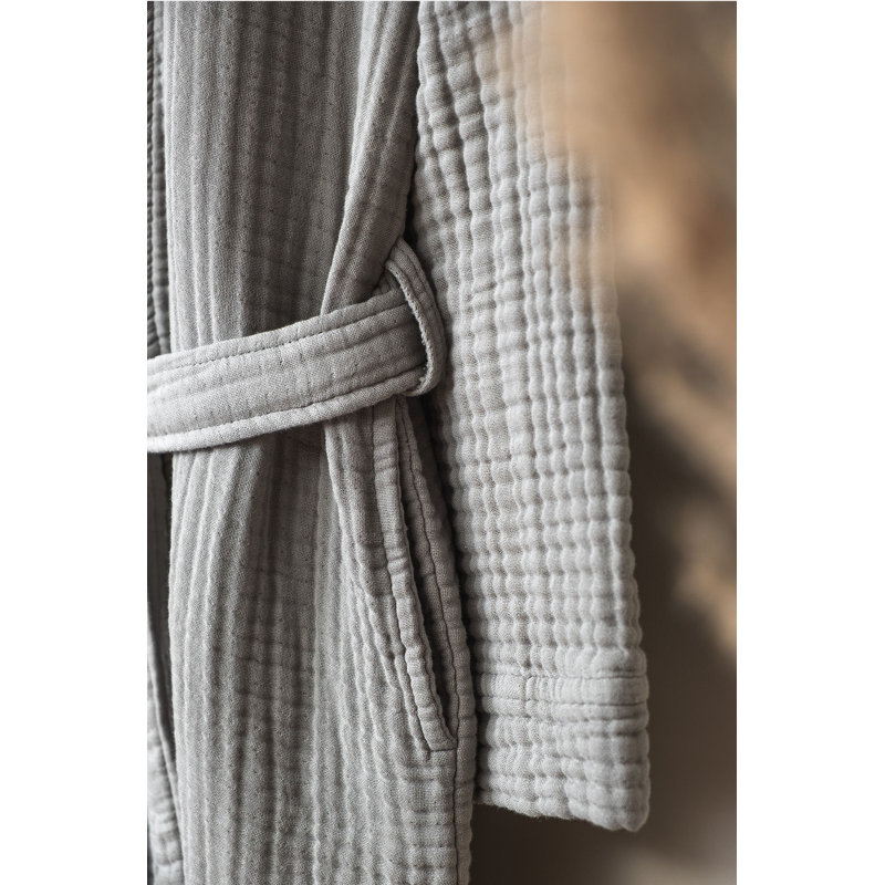 Peignoir 100% coton mi-mollet avec poches, G / TG, gris