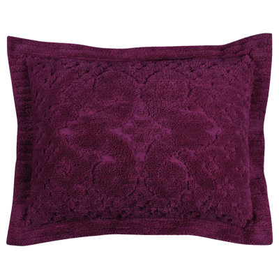 Ashton Collection 100% Cotton Chenille Tufted Pillow Sham, Medallion Design, Soft Breathable, OEKO-TEX Certified, Machine Washable, All-Season, 21" x 27", Plum