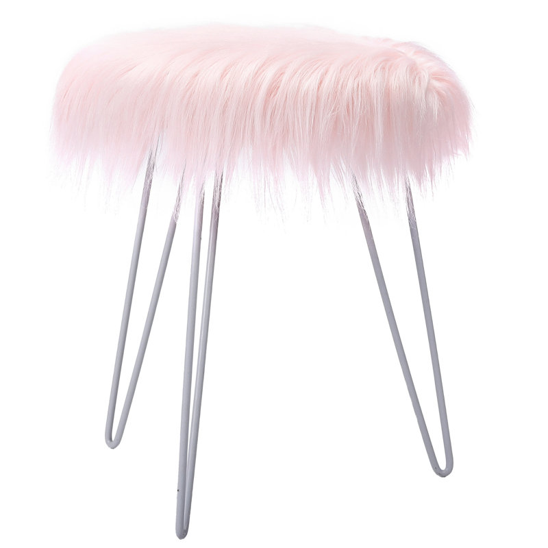 Repose-pieds rond 16,34 po, Fausse fourrure rose, Argent