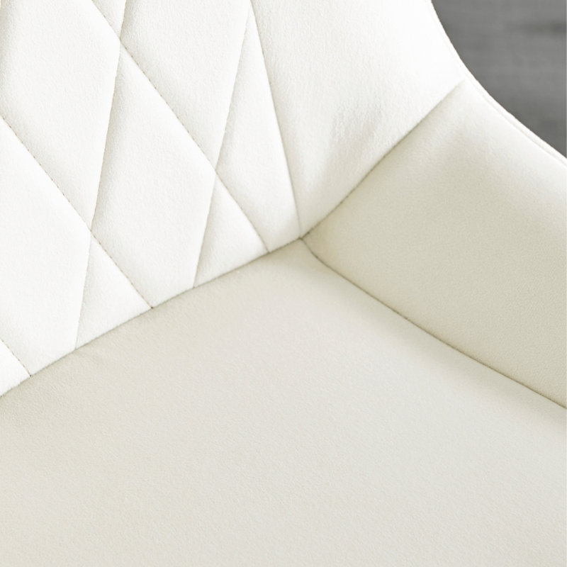 Palermo Velvet Modern Dining Chairs with Tapered Metal Legs & Quilted Diamond Stitching, Silver, Cream