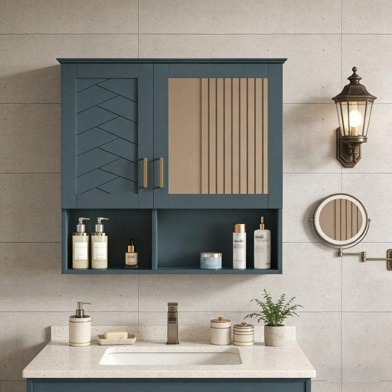 Wall Mounted Medicine Cabinet with Adjustable Shelves, Blue