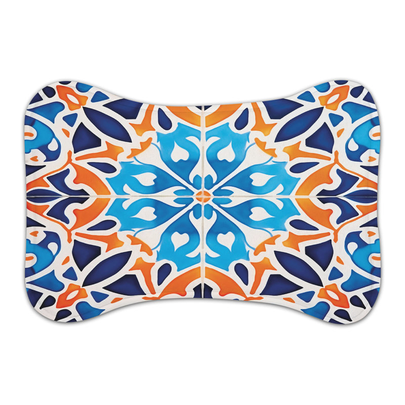 Moroccan Patterns - 1 Piece Bone Shape Feeding Mat, Medium (18")
