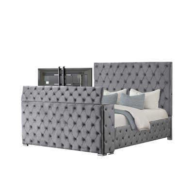 Lit capitonné et rembourré de style moderne en bois
